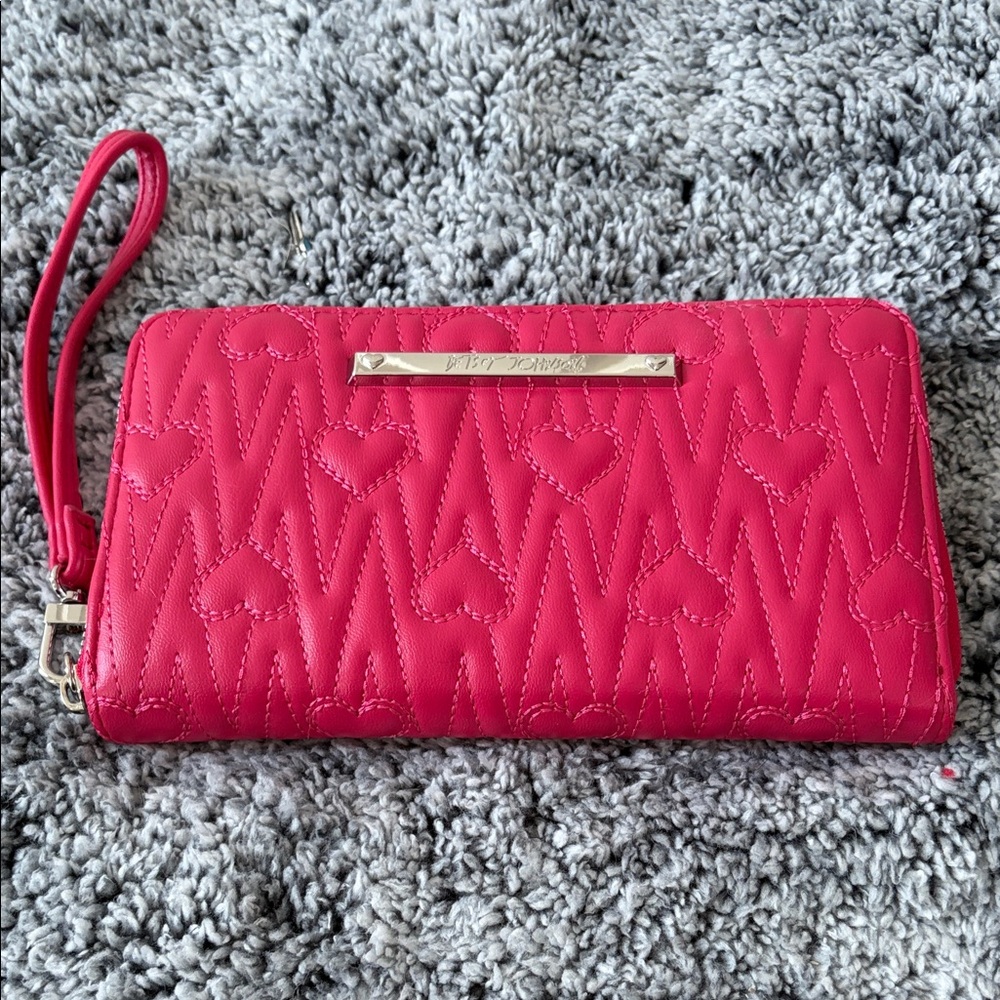 Betsey Johnson Hot Pink Quilted Heart Wristlet